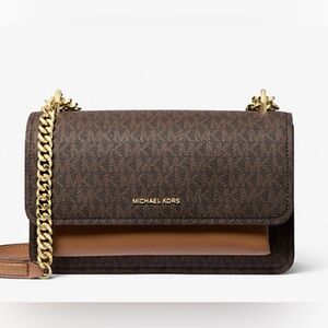 Michael Kors Claire Large shoulder bag in brown signature logo-print canvas NWT